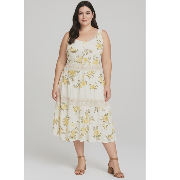 a.n.a Dresses & Skirts - Vintage. Aman Boho Floral Lace Tiered Dress 1X Cotton Sleeveless Cottagecore